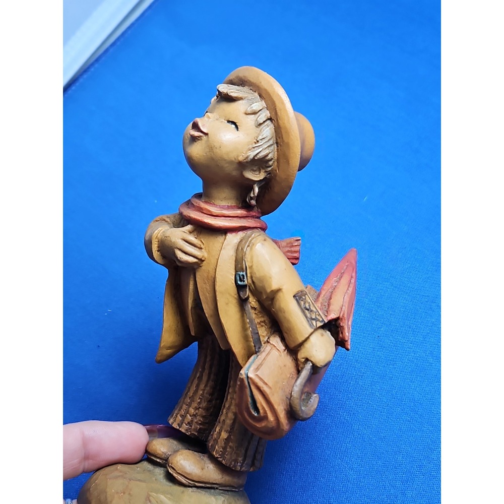 Anri Ferrandiz Wood Carved Figurine Boy w/Umbrella Traveler 6" Italy Vintage